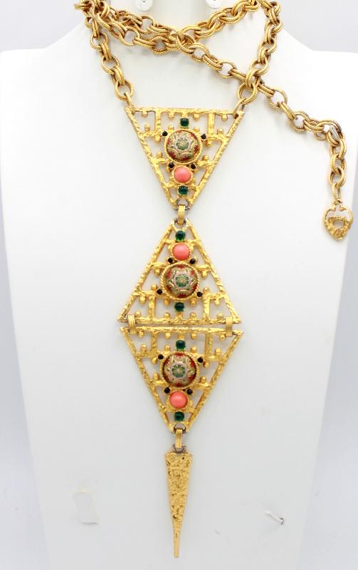 Front view of Multiple Colors Cabochons Painted (hand/Transfer) Necklace