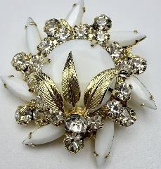 White (chalk Or Milk) Navettes Brooch
