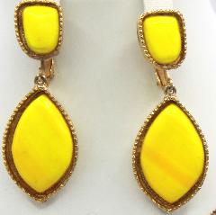 Yellow Cabochons Plastic Earrings Clip