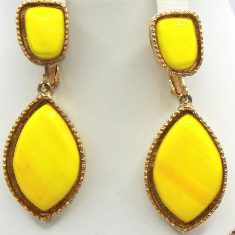 Front view of Yellow Cabochons Plastic Earrings Clip