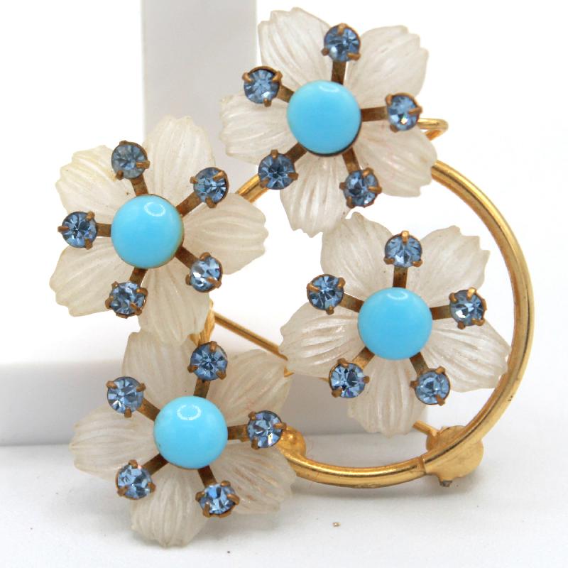 Front view of Blue Cabochons Plastic Brooch