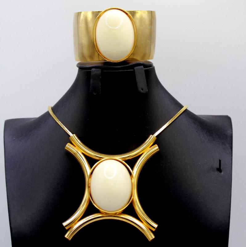 Front view of White (chalk Or Milk) Cabochons Plastic Necklace