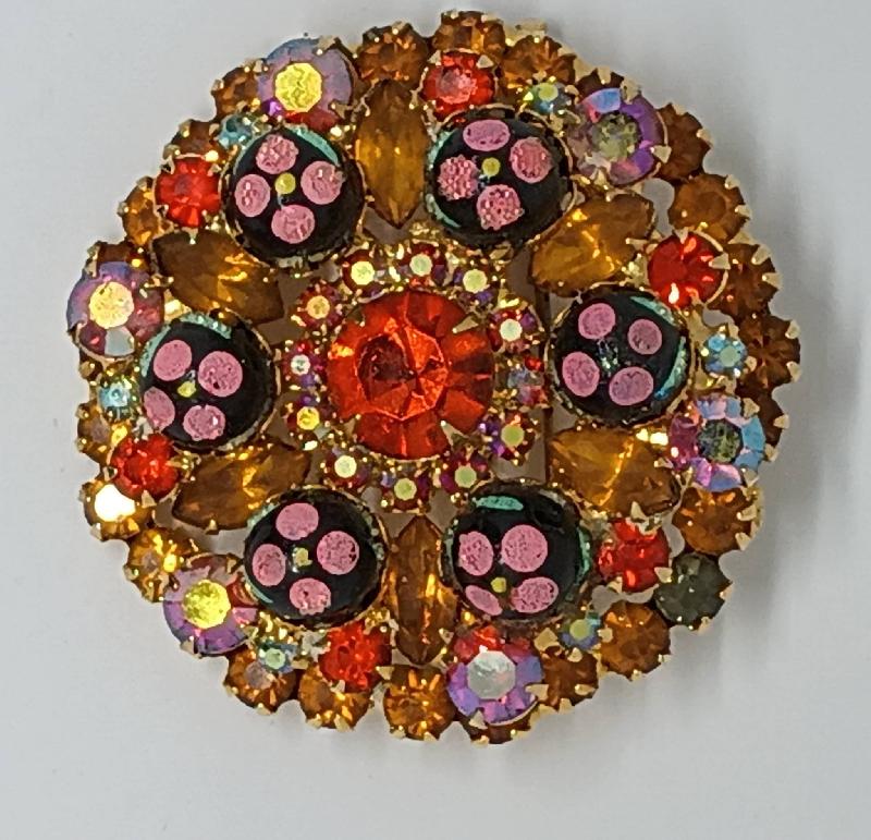 Front view of Topaz Navettes Painted (hand/Transfer) Brooch
