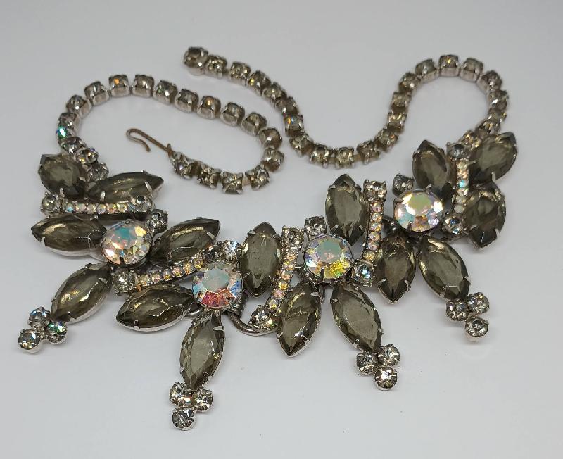 Front view of Gray (black Diamond) Navettes Necklace