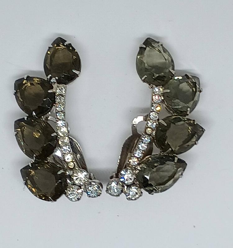 Front view of Gray (black Diamond) Pear Earrings Clip