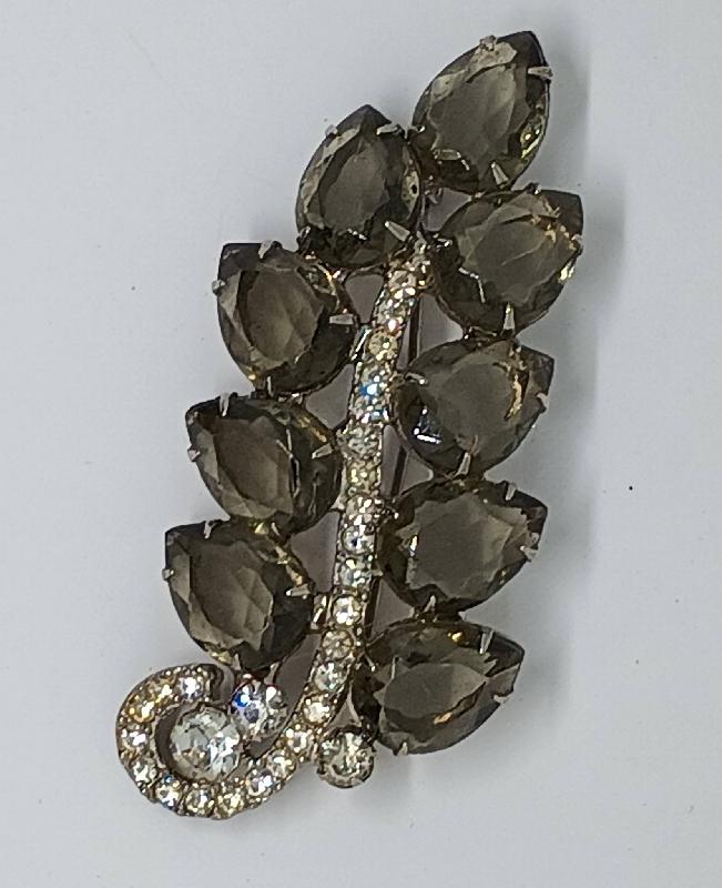 Front view of Gray (black Diamond) Pear Brooch