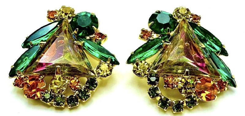 Front view of Multiple Colors Triangle Multi-Color/Shaded Earrings Clip