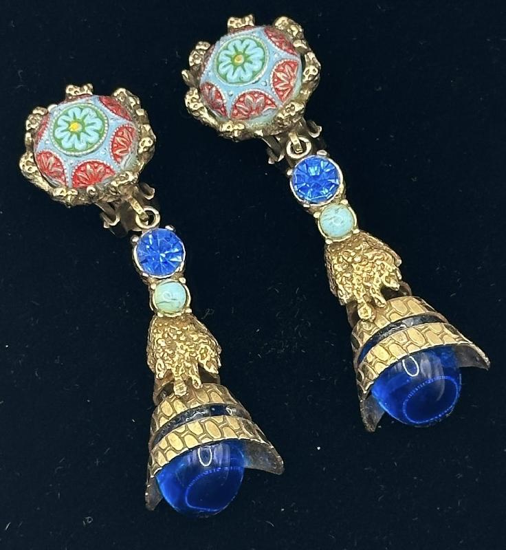 Front view of Blue Cabochons Molded/Cut Earrings Clip