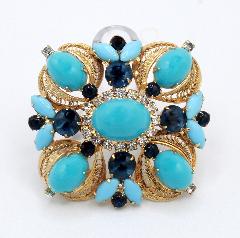 Turquoise Cabochons Plastic Brooch