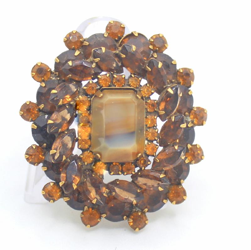 Front view of Topaz Emerald Cut Striped Brooch