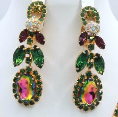 Green Oval Multi-Color/Shaded Earrings Clip