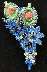 Blue Oval Molded/Cut Brooch