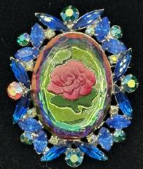 Blue Oval Molded/Cut Brooch