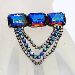 Blue Emerald Cut Multi-Color/Shaded Brooch