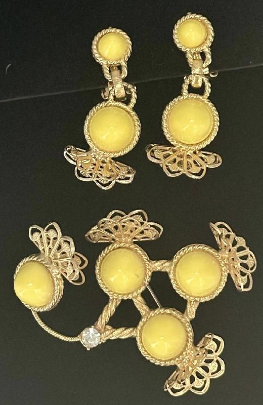 Front view of Yellow Cabochons Plastic Earrings Clip