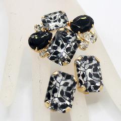 Black (jet) Emerald Cut Painted (hand/Transfer) Brooch