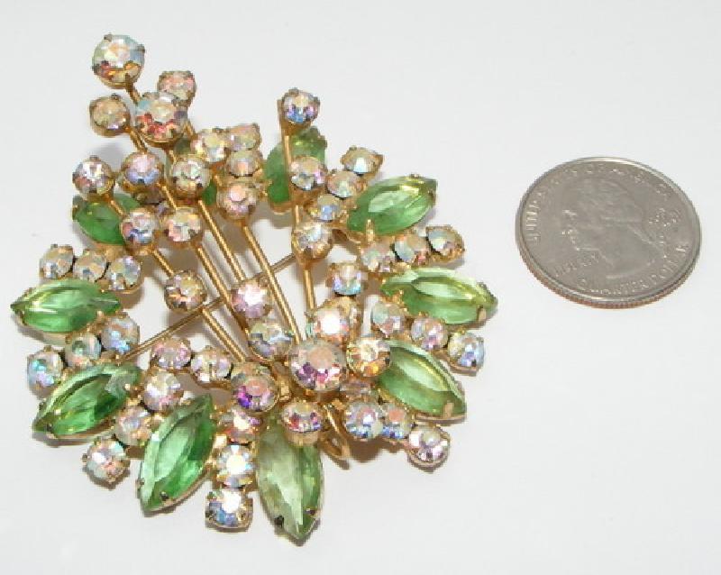 Front view of Green Navettes Brooch