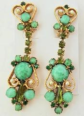 Green Spear Pearl Earrings Clip