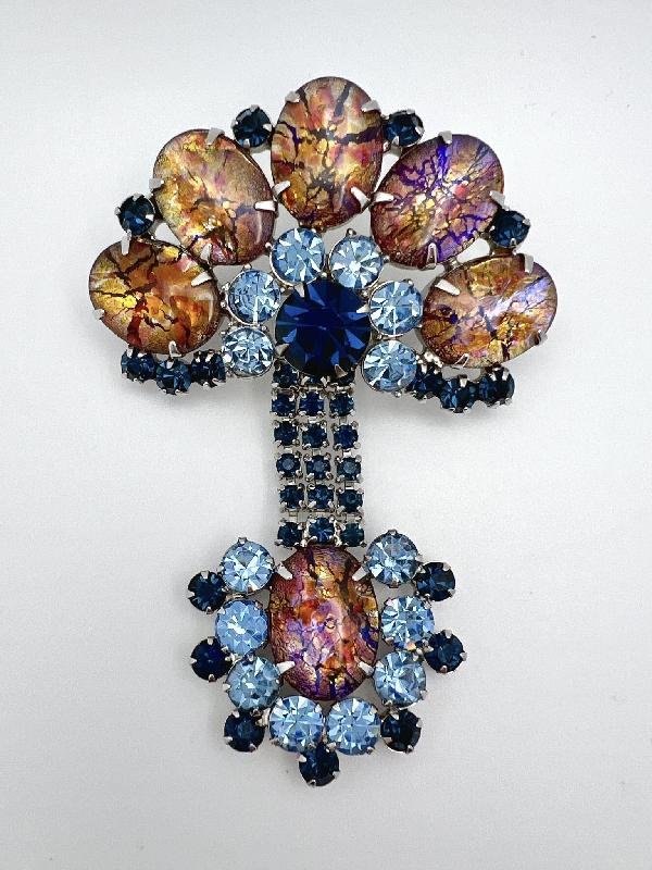 Front view of Blue Cabochons Multi-Color/Shaded Brooch