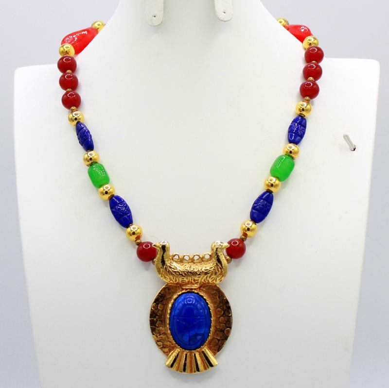 Front view of Multiple Colors Cabochons Molded/Cut Necklace