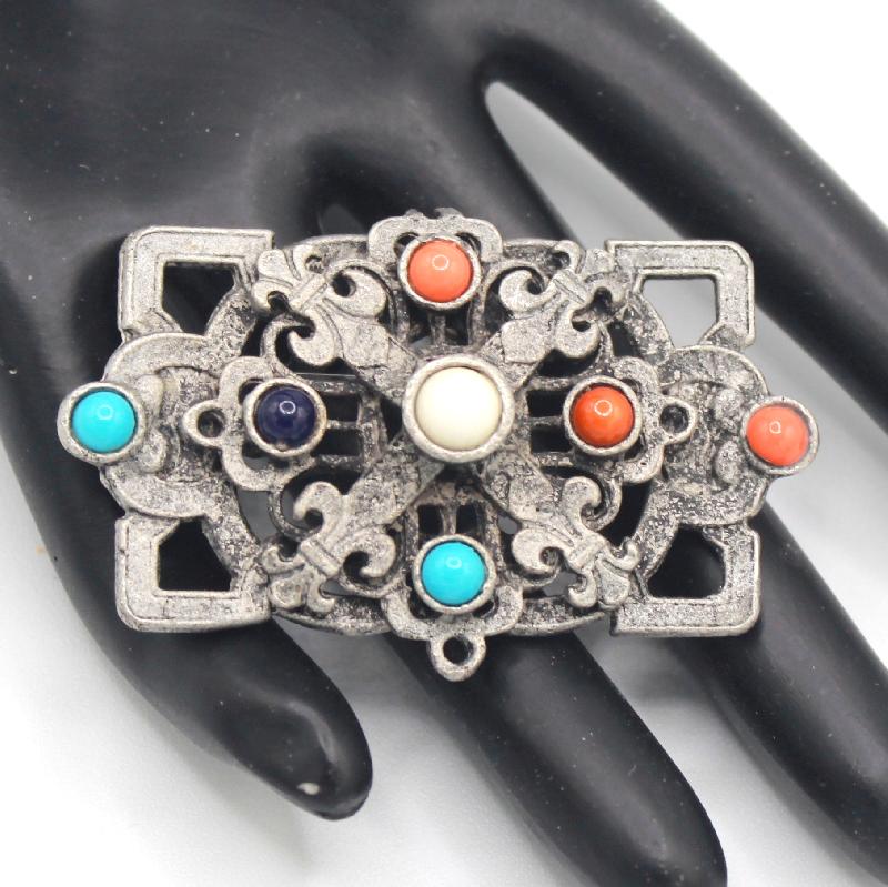Front view of Multiple Colors Cabochons Brooch