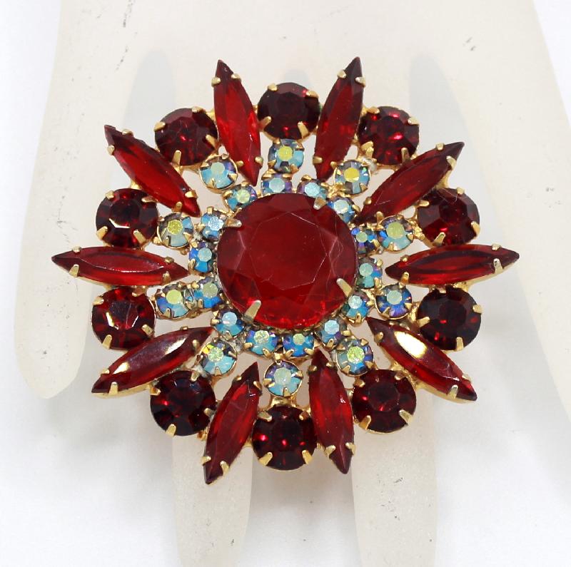 Front view of Red Navettes Pin Pendant