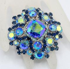 Blue Square Multi-Color/Shaded Brooch