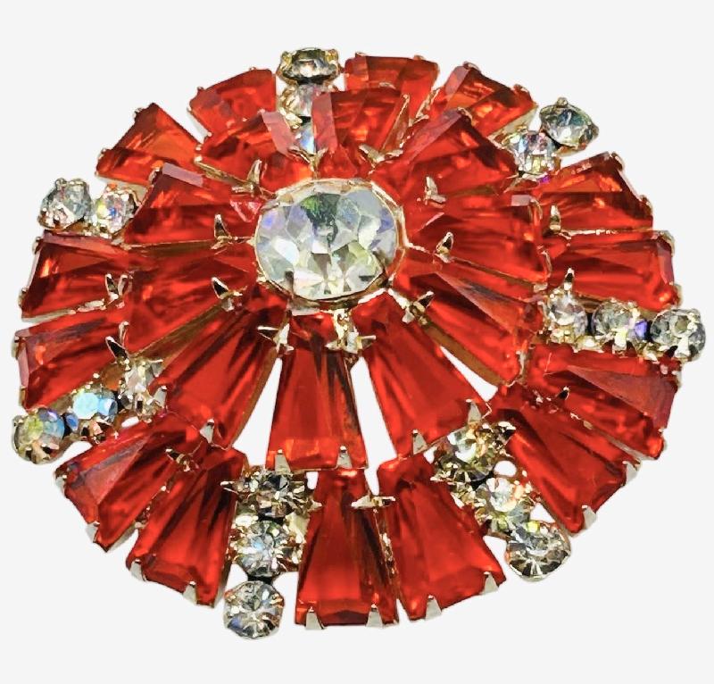 Front view of Orange Keystones Brooch