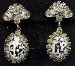 Gray (black Diamond) Cabochons Spotted Earrings Clip