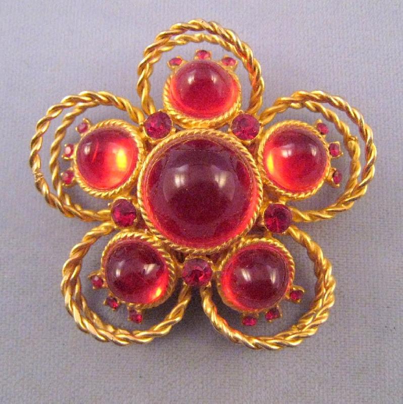 Front view of Red Cabochons Plastic Pin Pendant