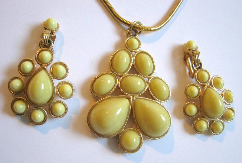 Front view of Yellow Cabochons Plastic Pendant