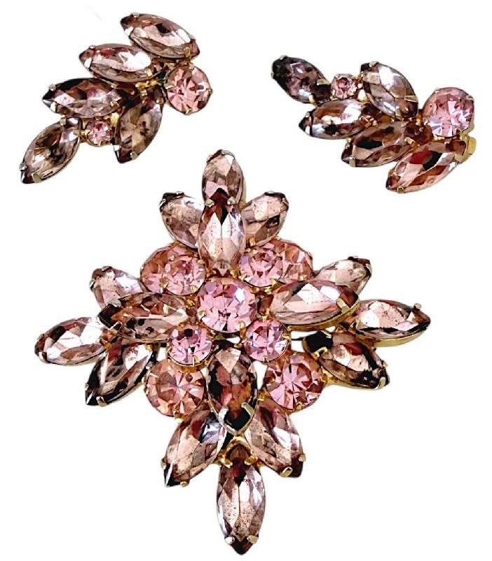 Front view of Pink Navettes Brooch