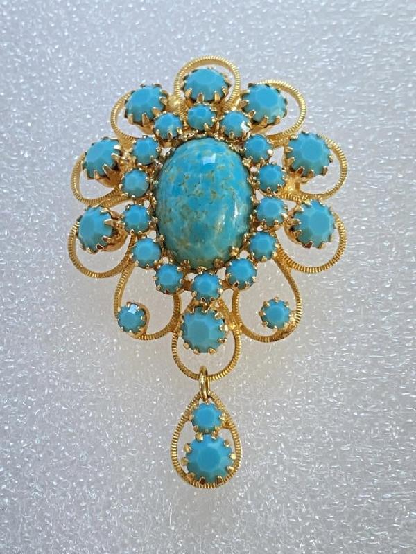 Front view of Turquoise Cabochons Spotted Brooch