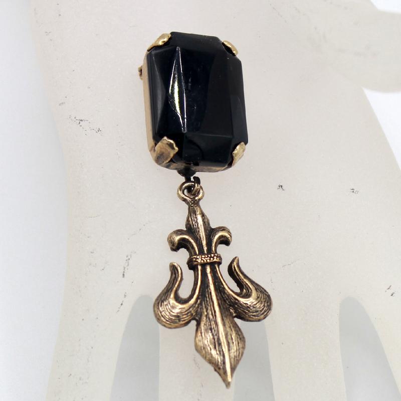 Front view of Black (jet) Emerald Cut Brooch
