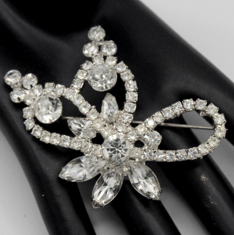 Front view of Clear Navettes Brooch