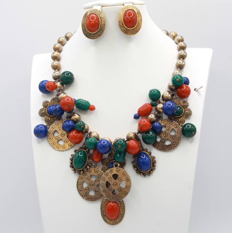 Front view of Multiple Colors Cabochons Plastic Necklace