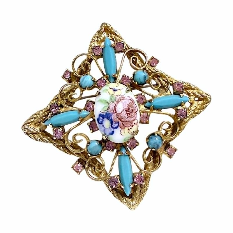 Front view of Multiple Colors Cabochons Painted (hand/Transfer) Brooch