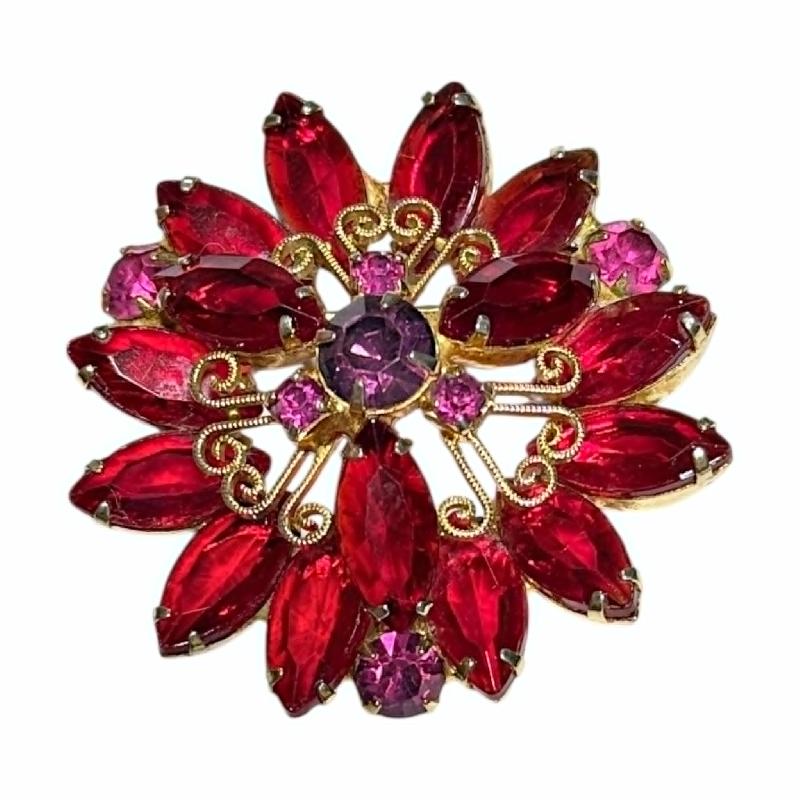 Front view of Red Navettes Brooch
