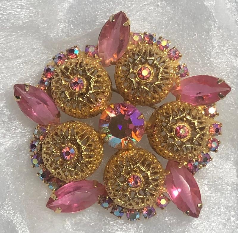 Front view of Pink Navettes Brooch
