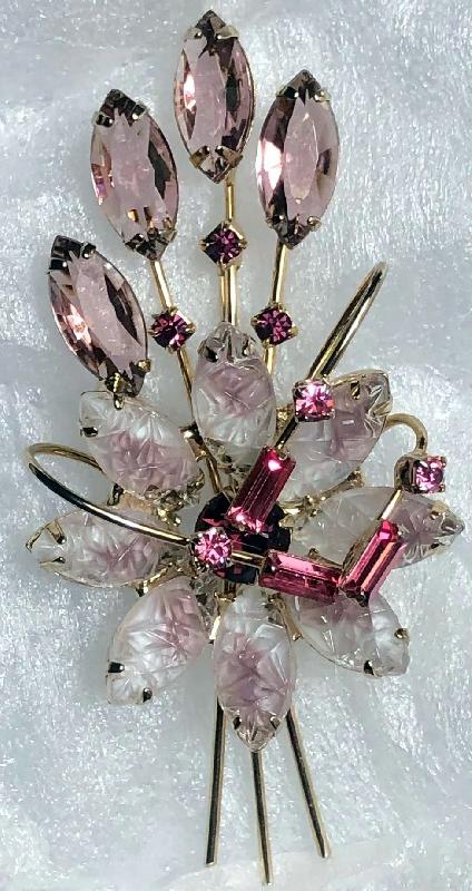 Front view of Purple (cardinal) Baguettes Givre Brooch