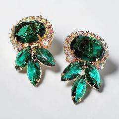 Green Oval Earrings Clip