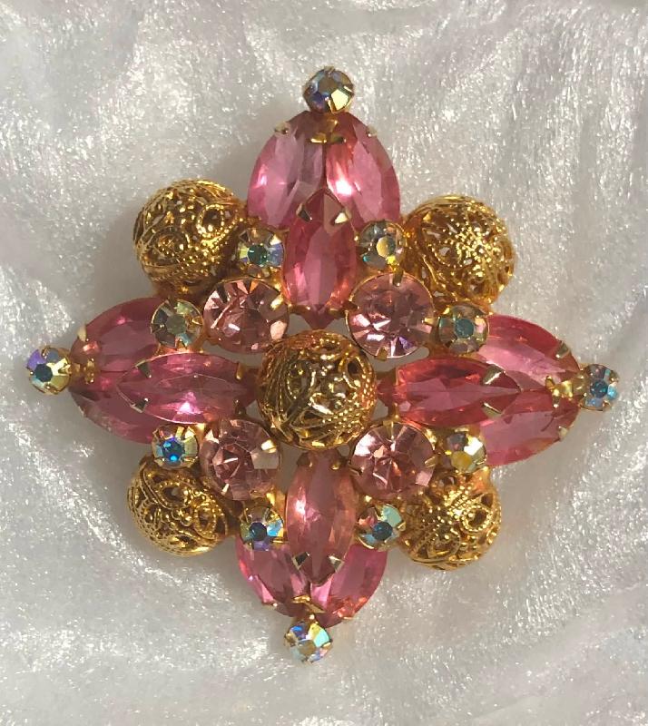 Front view of Pink Navettes Brooch