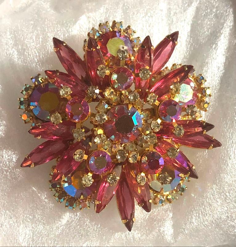 Front view of Pink Navettes Brooch