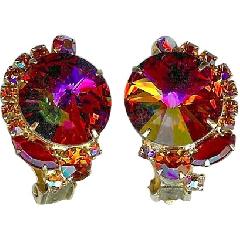 Red Navettes Rivoli/Margarita Earrings Clip