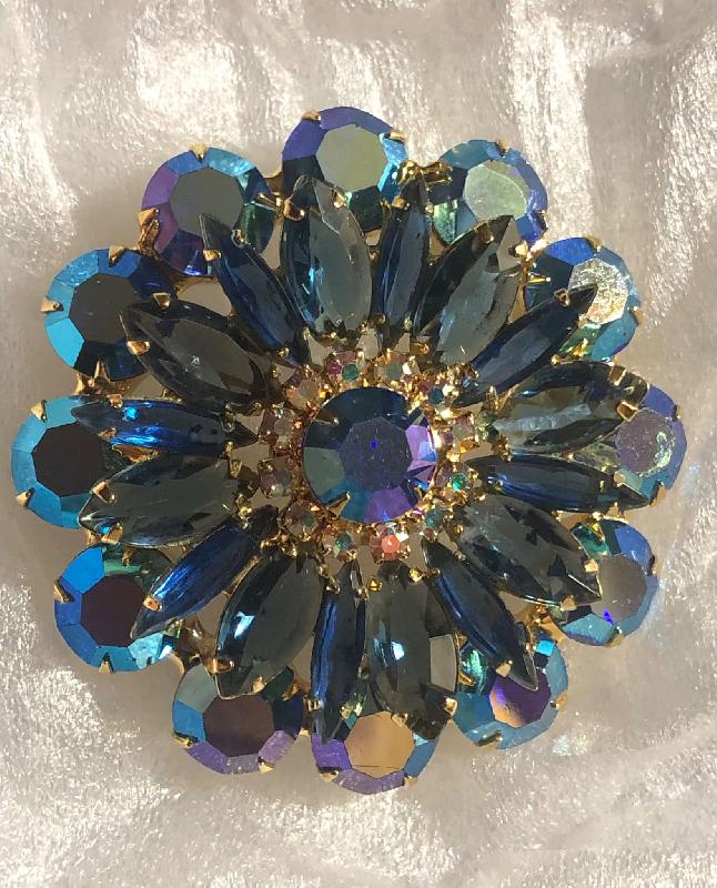 Front view of Blue Navettes Brooch