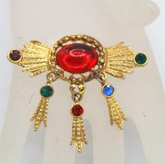 Red Cabochons Plastic Brooch