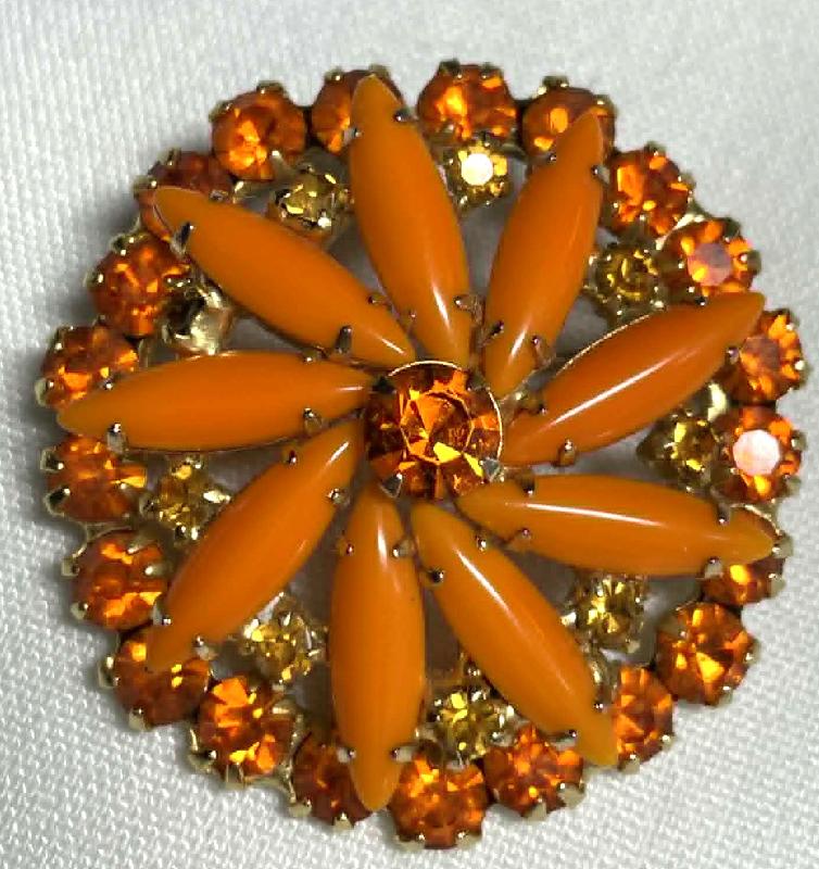 Front view of Orange Cabochons Brooch