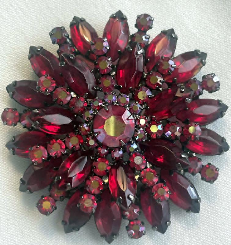 Front view of Red Navettes Brooch