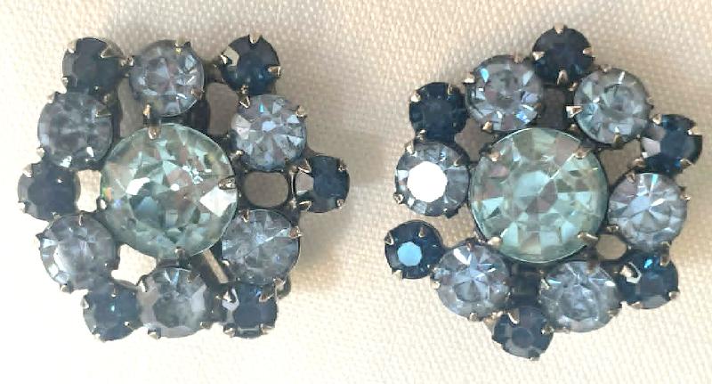 Front view of Blue Chatons Only Earrings Clip