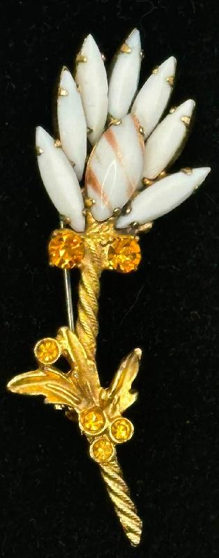 Front view of White (chalk Or Milk) Cabochons Brooch